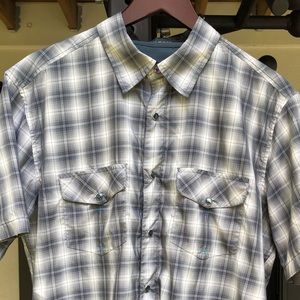 Kuhl large grey plaid pearl snap shirt